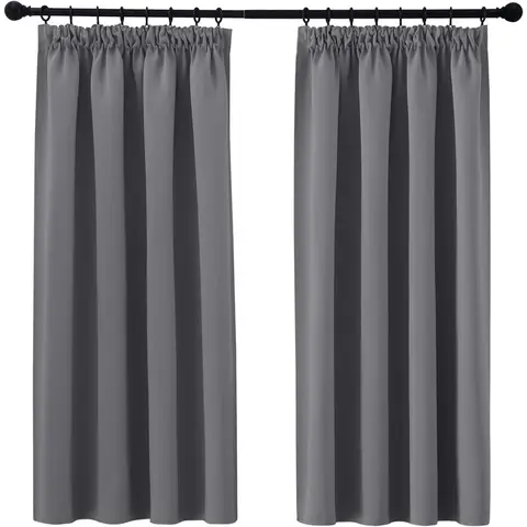 PONY DANCE Pencil Pleat Blackout Curtains, W 46 x L 54 inches, 2 Panels, Grey