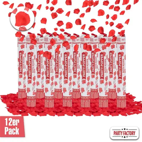Party Popper 12-teiliges Set, 40 cm Konfetti-Pistole & Konfetti-Kanone, rote Rosen, für Neujahr