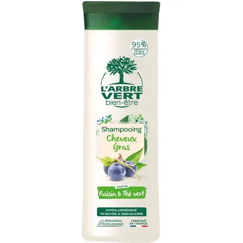 L'ARBRE VERT Shampooing Détox Hypoallergénique Pour Cheveux Gras Raisin & Thé Vert - 250 ml
