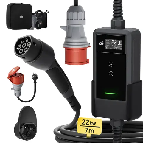 dé Mobile Wallbox Ladestation 22kW mit App 3-phasig 7m 6-32A Stromzähler Ladekabel CEE 32A auf Typ 2 EV Ladegerät für EV PHEV