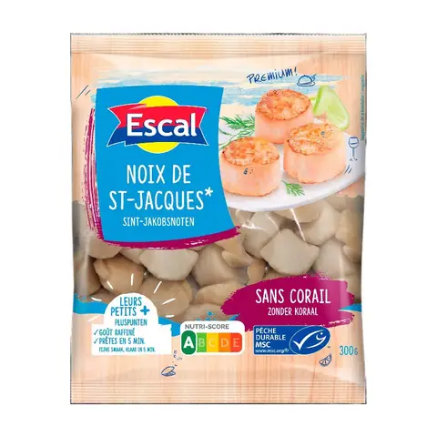 ESCAL MSC Scallops Without Roe Size 20/30 300 g