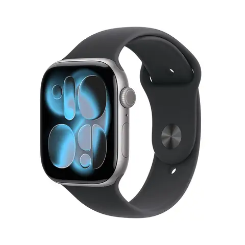 Apple Watch Série 11 GPS 46mm Boîtier en Aluminium Gris Sidéral avec Bracelet Sport Noir - Taille M/L
