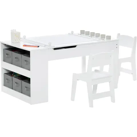 COSTWAY 2-in-1 Kids Art Table Set with Chairs - White