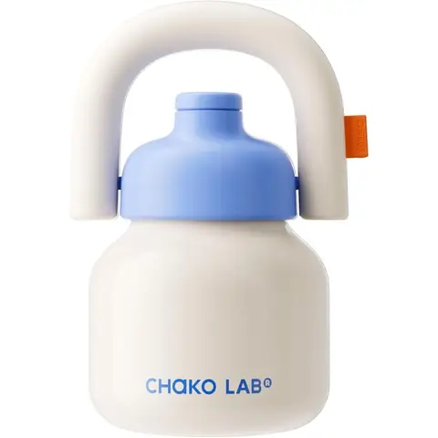 CHAKO LAB Trinkflasche mit Strohhalm und Tragegriff | Weithals-Edelstahlflaschen, vakuumisoliert | wiederverwendbar, auslaufsicher und BPA-frei | 33 oz (Weiß & Blau)