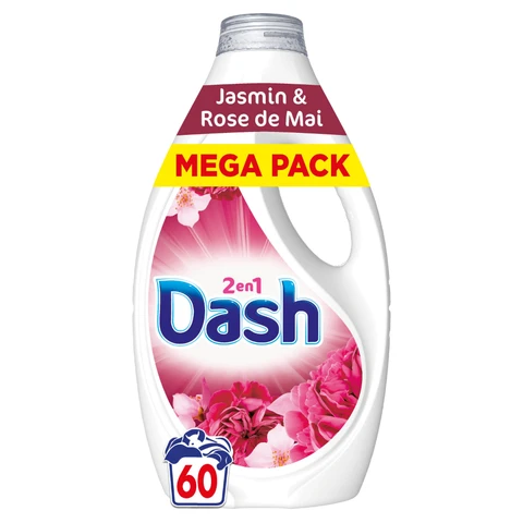 DASH Lessive Liquide 2en1 Jasmin & Rose de Mai 60 Lavages 2,7L