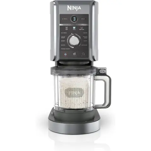Ninja CREAMi Deluxe Eiscreme- & Dessertmaschine mit 2 Behältern, 10 Funktionen, Macht Eiscreme, Gelato, Sorbet, Frozen Yogurt, Milchshakes, Slushies & mehr, 2-in-1 Geschmacksoption, Silber, NC502EU