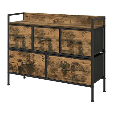 Ochama x SONGMICS 5-Drawer Dresser, Chest of Drawers with Handles, for Living Room, Hallway, Steel Frame, Rustic Brown and Black