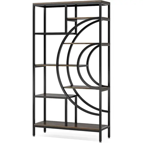 Tribesigns Geometric Bookcase 179cm Industrial Bookcase 8 Tier Bookcase Rustic Bookshelf Metal Frame Tall Freestanding Open Shelves for Living Room (Grey, 1)