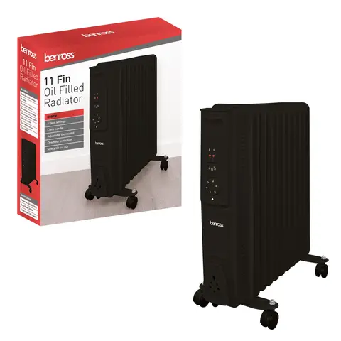 Benross 46769 11 Fin Oil Filled Radiator – Black, 2500W
