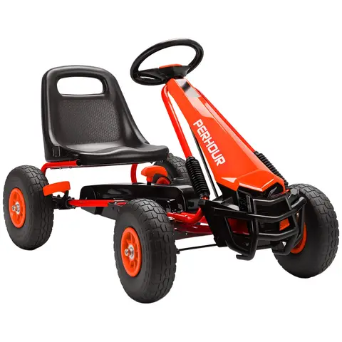 AIYAPLAY Kids Pedal Go Kart, Children Ride on Racer with Adjustable Seat, EVA Tyres, Manual Clutch, Brake, Go Cart Red