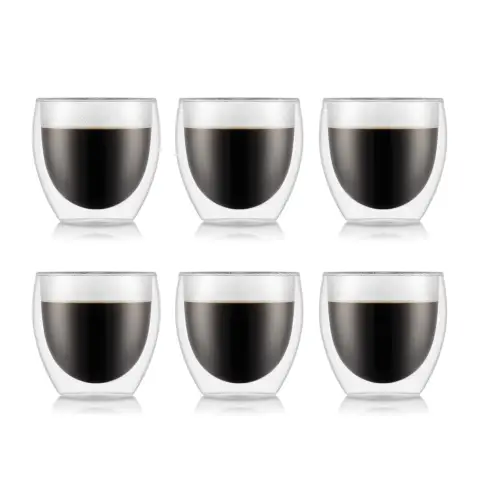 BODUM PAVINA Pack of 6 - 80ml Double Walled Thermo Glasses Extra Small