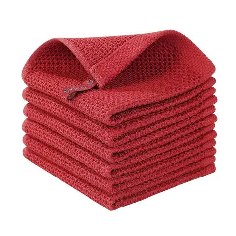 JORDAN&JUDY 6-Pack Honeycomb Kitchen Towels, Red, Durable & Easy to Clean, 30x30cm
