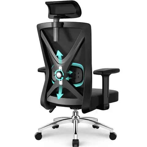 Fauteuil de Bureau Ergonomique Airchros avec Accoudoirs Réglables, Soutien Lombaire Confort en Éponge Naturelle et Appui-Tête, Chaise de Direction Pivotante avec Fonction Bascule, Charge Maximale 150 kg