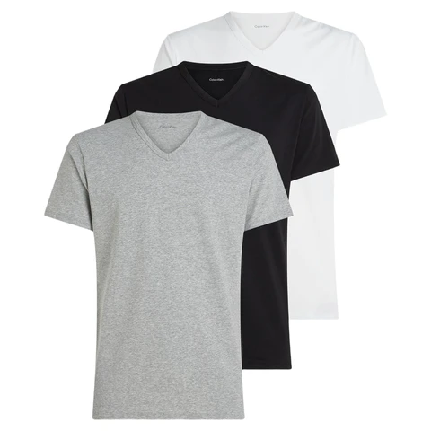 Calvin Klein Herren 3er-Pack T-Shirts mit V-Ausschnitt, Kurzarm, Schwarz, Weiß, Grau Meliert, Größe 2XL