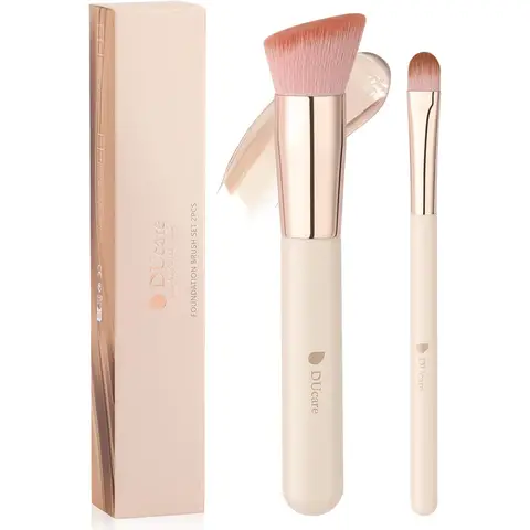 DUcare Angled Foundation Brush + Concealer Brush 2-Piece Set - White
