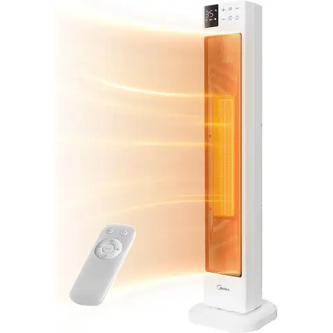 Midea NTH20-22GR(WH) Heizlüfter Energiesparend Leise mit Fernbedienung, PTC 2000 Watt Keramik Heizlüfter mit Thermostat,2 Heizstufen, 24H Timer, ECO-Modus, für große Räume, 75°-Oszillation, 76CM, Weiß