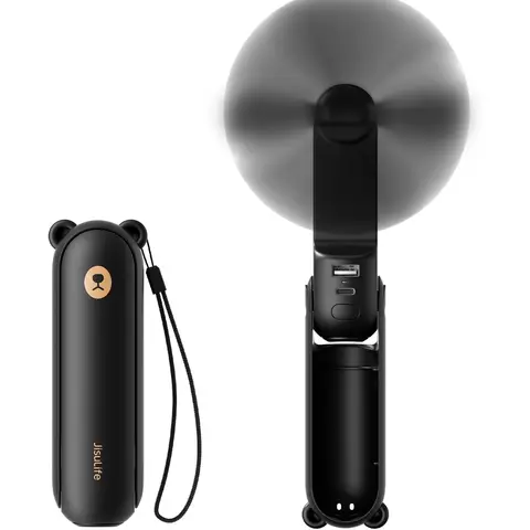 JISULIFE Mini Handheld Fan, 3 in 1 (Personal Fan/2000mAh Rechargeable PowerBank/Flashlight) Pocket Design for Outdoors, Black