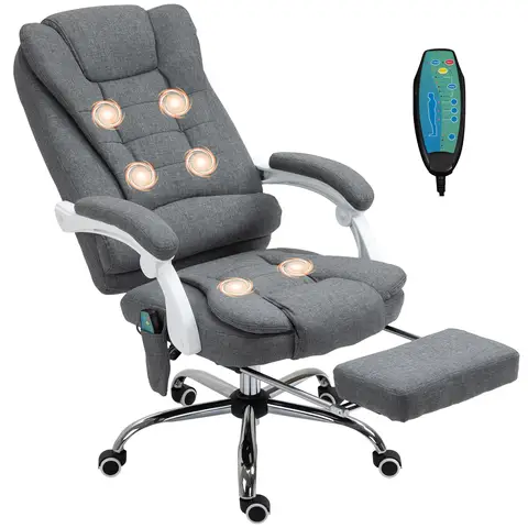 Vinsetto Ergonomic Massage Office Chair with 6-Point Vibrating & Heated Lumbar Support, Executive High Back Computer Desk Chair with Footrest, 135° Reclining, Breathable Linen Fabric, Grey