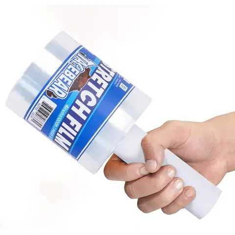 TAPEBEAR Stretch Wrap Film 4" x 1000Ft Shrink Wrap Roll with Handle, 60 Gauge Thick Durable Self-Adhering
Clear Plastic Wrap Industrial Strength Pallet Shrink for moving, packing