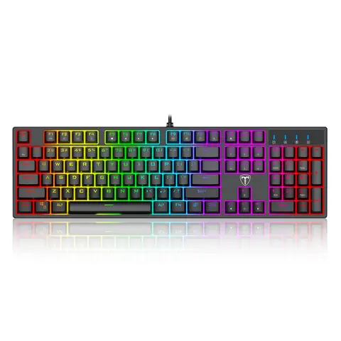 ET 100% Wired Mechanical Gaming Keyboard, QWERTY US layout, Blue Switch USB Wired Keyboard, 20 RGB Light up Backlit Modes, 104 Key Full Size Clicky Keyboards, Anti-Ghosting/Spill-Resistant Rainbow LEDKeyboards for PC(Black)
