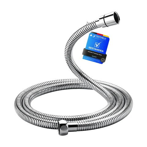 Ibergrif Duschschlauch 1.7m, Edelstahl Duschschlauch Anti-Drehung, Knick- & Leckgeschützt, Universelle Standard Passform G1/2 Ersatzschlauch mit Messingverbindern und Dichtungen, Chrom-Silber