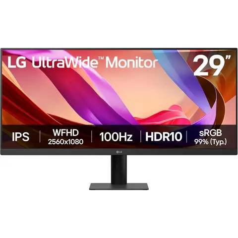 LG UltraWide Monitor 29U511A - UWFHD 1080p IPS 29 inch, 100Hz, 5ms GtG, HDR10, Office and Desktop display, Reader Mode & Flicker Safe, Smart Energy Saving, DisplayPort, HDMI, Black