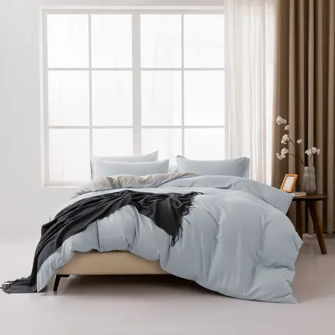 MENDALE Duvet Cover Set - Premium Bedding Set - 220*240 cm Duvet Cover with 80*80 cm Pillow Case - Soft Brushed Microfiber- Light Blue & Light Grey