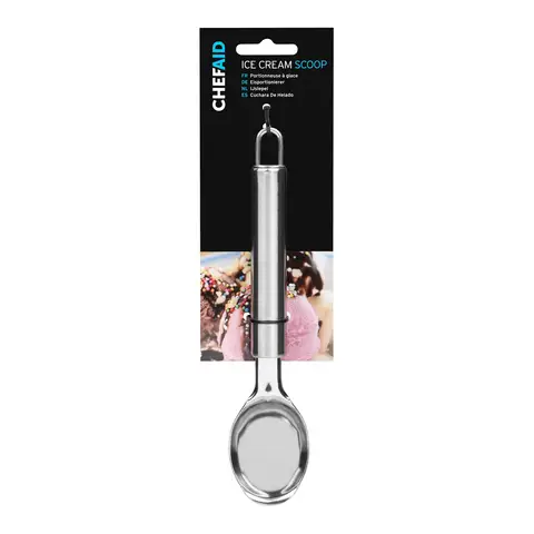 Chef Aid Stainless Steel Ice Cream Scoop, High grade Stainless Steel scoop, Perfect for frozen gelato, sorbet and cookie dough, fitted with easy store hanging loop, Dishwasher safe