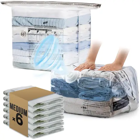 TAILI 6 Pack Cube Vacuum Storage Bags, Medium Size (25x19x11 inch), Vacuum Seal Bags for Clothing, Travel Compression Packing for Clothes, Blankets, Baby Clothes, Travel Essential