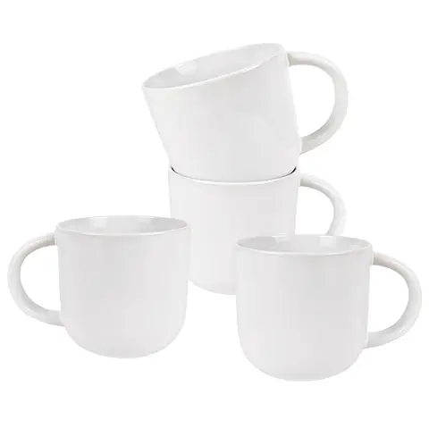 Set of 4 White Ceramic Mugs, 415ml Large Coffee Cups, Bulk Pack for Home, Office, Restaurant, Dishwasher Safe