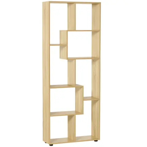 HOMCOM Bookshelf, Tall Bookcase, Modern Room Divider, 8 Cube Storage Unit, Freestanding Storage Shelf for Living Room Natural