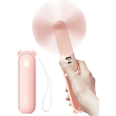 JISULIFE Mini Handheld Fan F8X, 4500mAh Powerbank [max 37Hrs Runtime], Pocket Portable, 3 Speeds, Gifts for Women/Men/Kids, Pink