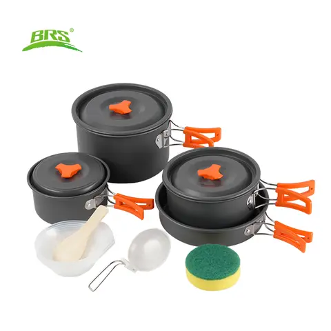 BRS 155-Series Camping Cookware Mess Kit， 2.9L large pot,1.7L Medium pot,1.2L Pannikin,1.3L Pan
