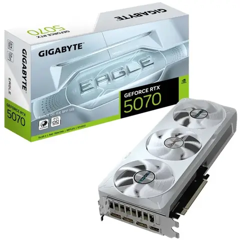 Carte Graphique Gigabyte GeForce RTX 5070 Eagle OC Ice SFF 12G - 12GB GDDR7, 192 Bits, PCI-E 5.0, Fréquence 2587 MHz, 3 x DisplayPort 2.1a, 1 x HDMI 2.1b, NVIDIA DLSS 4, Réf. GV-N5070EAGLEOC ICE-12GD