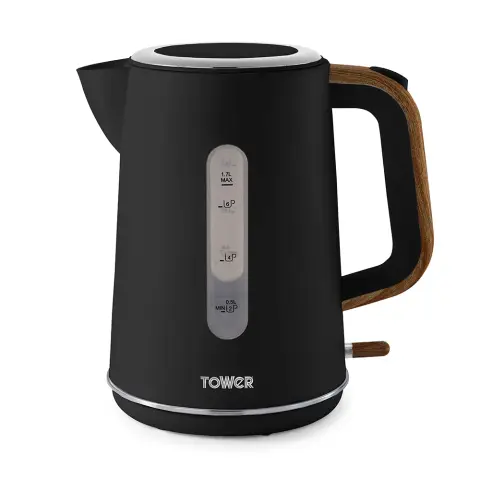 Tower Scandi T10037BLK Stainless Steel Kettle with Rapid Boil and Boil Dry Protection, 1.7L, 3kW, Black