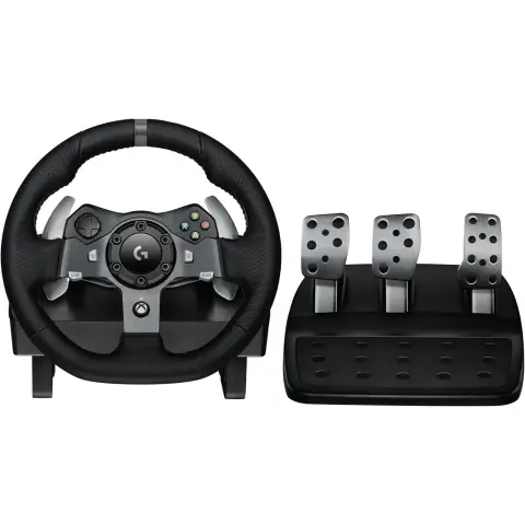 Logitech G G920 Driving Force Racing Wheel, Dual-Motor-Force-Feedback, 900°-Lenkeinschlag, Rennleder-Lenkrad, einstellbare Edelstahl-Bodenpedale, für Xbox Series X|S, Xbox One, PC - Schwarz