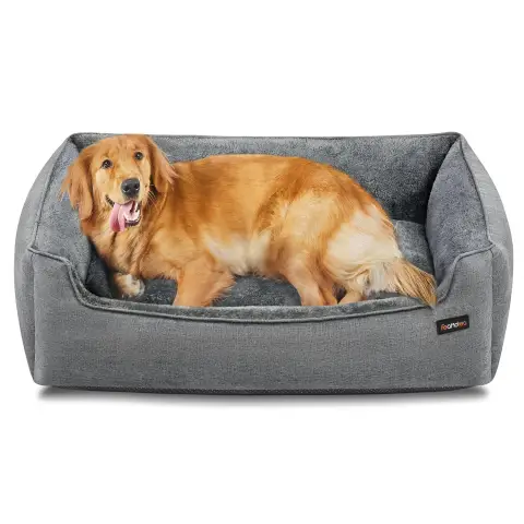 FEANDREA Dog Bed, Linen-Look Pet Bed,  Dog Bed,  Dog Sofa Bed, 110x75x27cm, Light Grey