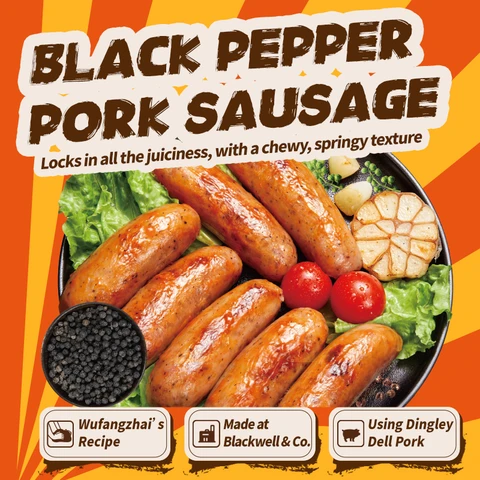 Wu Fang Zhai Frozen Sausages Series - Frozen Black Pepper Pork Sausages, 48g × 5 Pieces