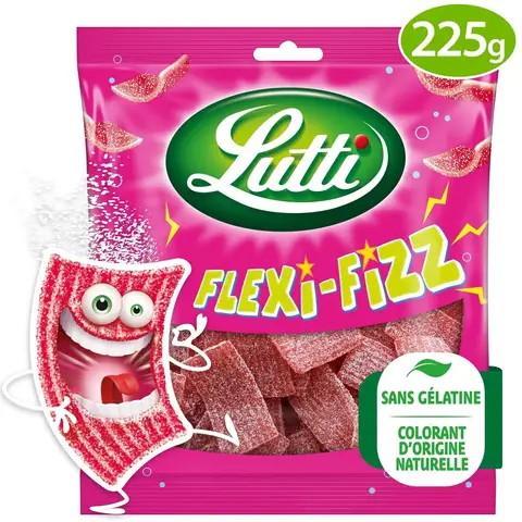 Bonbons flexifizz piquants fraise Lutti le sachet de 225g