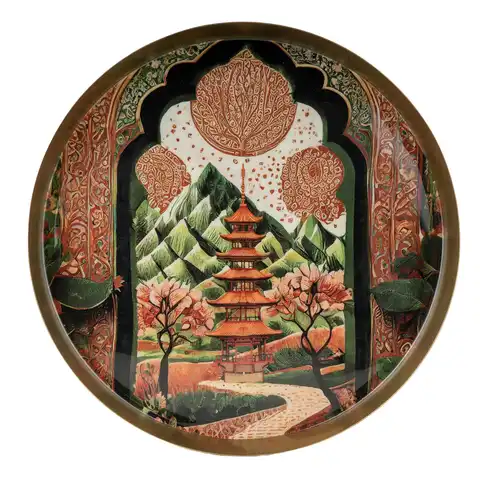 Candlelight Decorative Tray Samarkand Metal Gold Round D:32cm