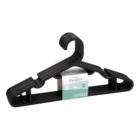 Anika Black Plastic Hangers With Notches, Set Of 10
