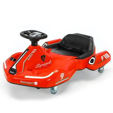 Elektrisches Rutscher-Auto für Kinder, 360°-Drehbar, Rutscher-Spielzeug mit Lenkrad, Sicherheitsgurt, LED-Lichtern, Musik & USB, wiederaufladbare Batterie, für Jungen & Mädchen ab 3 Jahren, Rot