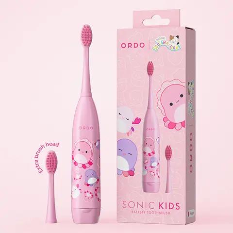 Ordo Squishmallows Kids Battery Powered Toothbrush, Soft Bristles, Extra Brush Head, Ages 4+, Battery Included, Auggie