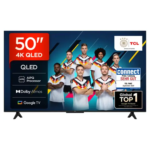 TCL 50T69C 50 Zoll QLED, Direct LED, 4K HDR, Smart Google TV mit Dolby Vision & Atmos, Game Master, Motion Clarity, Google Assistant & Alexa