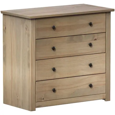 Vida Designs Drawer Chest Panama Solid Pine 4 Drawers Natural Oak