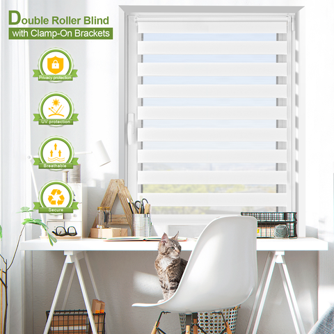 EcoHue DuoRollo Klemmrollerstore, keine Bohrung erforderlich, mit Klemmhaltern, für Fenster und Türen, weiß, W 45 cm x H 150 cm, 1 Stück