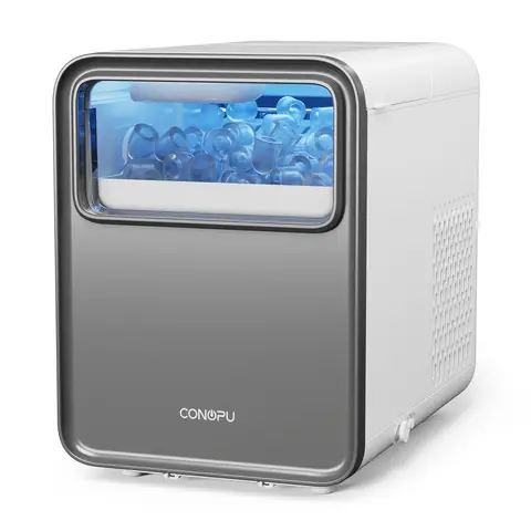 Machine à glaçons de comptoir avec nettoyage automatique, produit 9 glaçons en 6 min, rendement quotidien de 12 kg, machine à glaçons compacte et portable avec panier et pelle, fonctionnement silencieux, 2 tailles pour une utilisation domestique