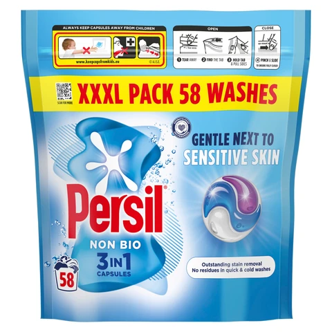 Persil Non Bio 3 in 1 Laundry Washing Detergent Capsules 58 Washes