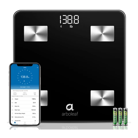 Arboleaf CS20N Smart Scale for Body Weight with App, Digital Body Fat Scale with BMI & Muscle Mass Analysis, 14 Essential Measurements, Bluetooth Sync, Clear LED Display, for Bathroom & Home Use