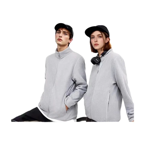 ochama [Anti-Static] Fleece Cardigan Polar Fleece Jacket Outdoor Men and Women Same Style Light Gray 2XL